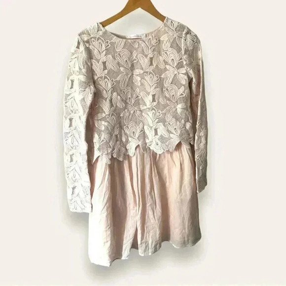NWT See By  Chloé Layered Guipure Lace Cotton Mini Dress Pastel Blush Pink 6 - Picture 3 of 12